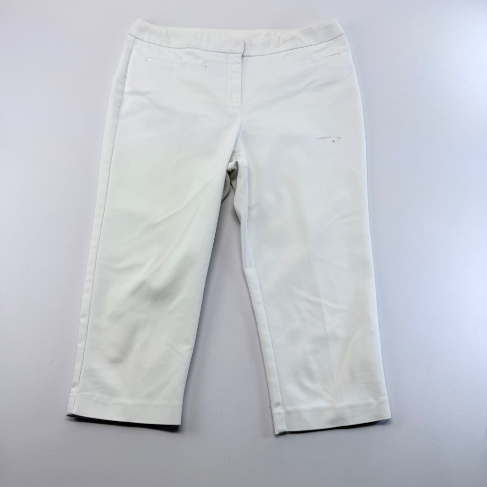 Chicos White Cropped Trousers Stretch Cotton Blend Pants Size 1.5 Medium Large